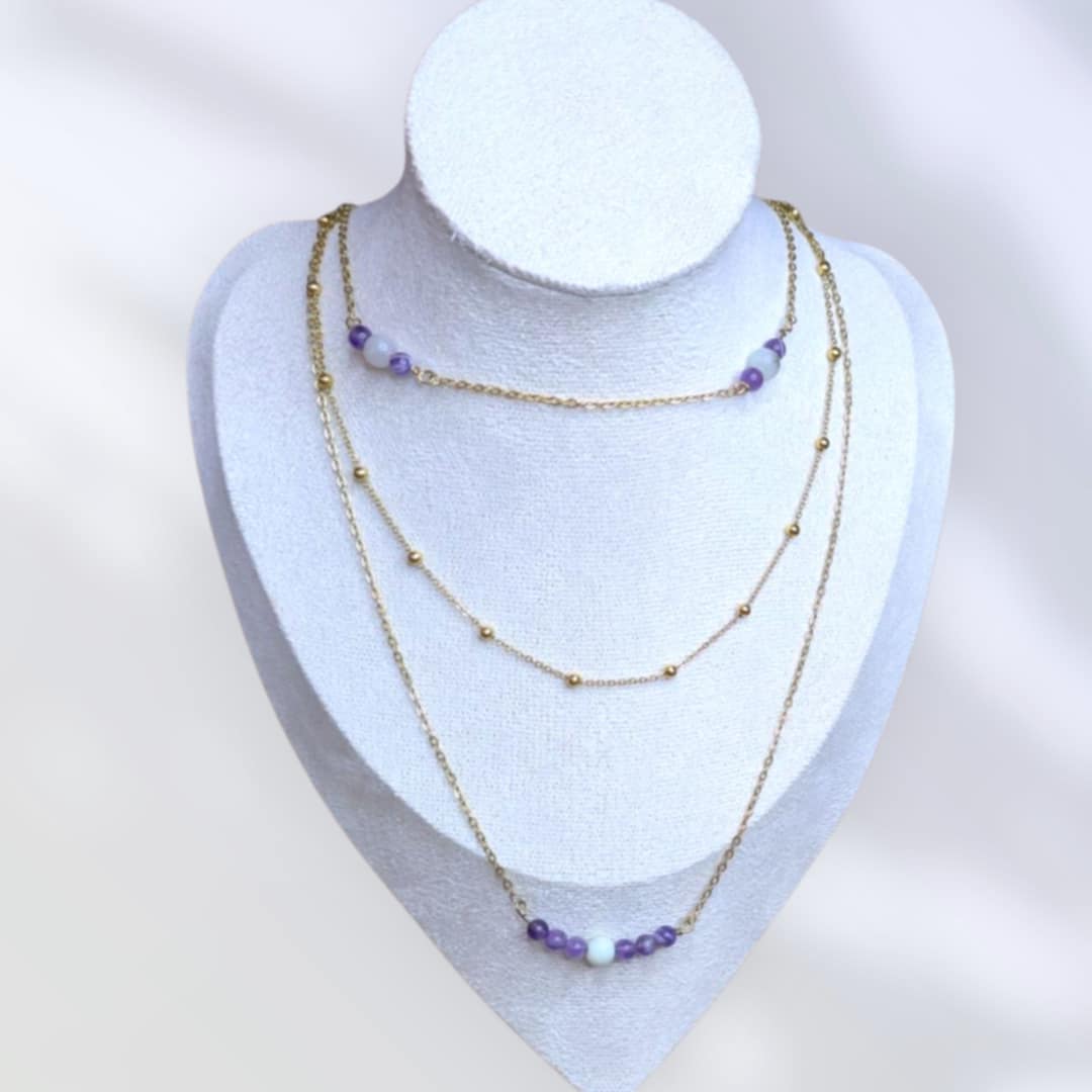 Collier triple chaîne Améthyste