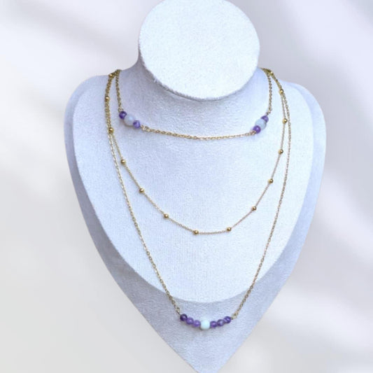 Collier triple chaîne Améthyste