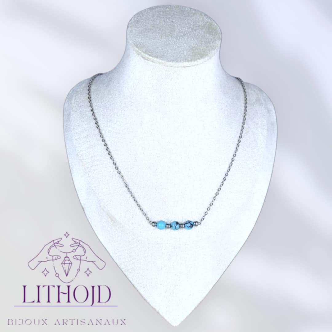 Collier turquoise et perle d'acier