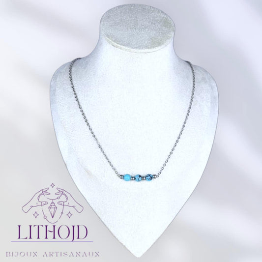 Collier turquoise et perle d'acier