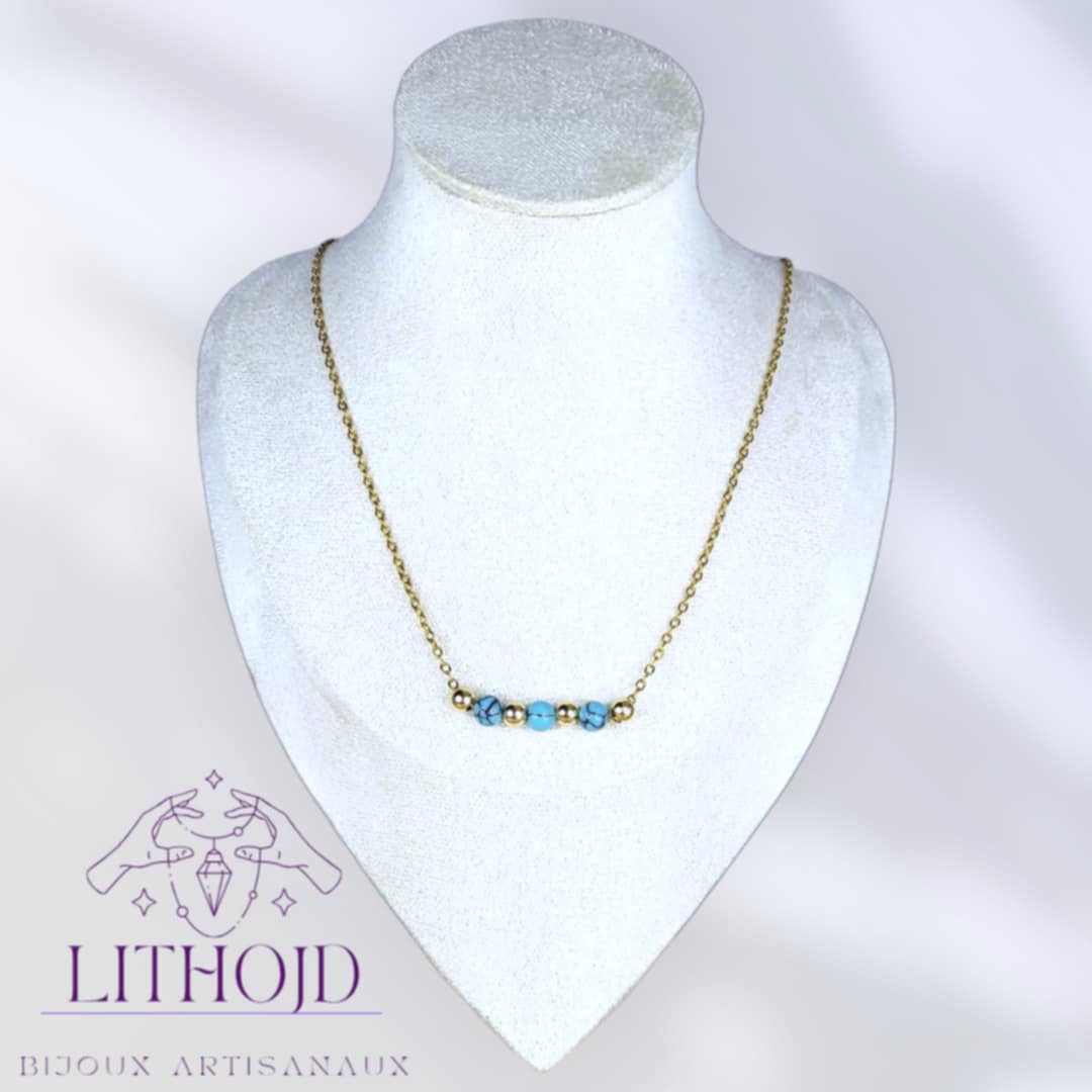 Collier turquoise et perle d'acier