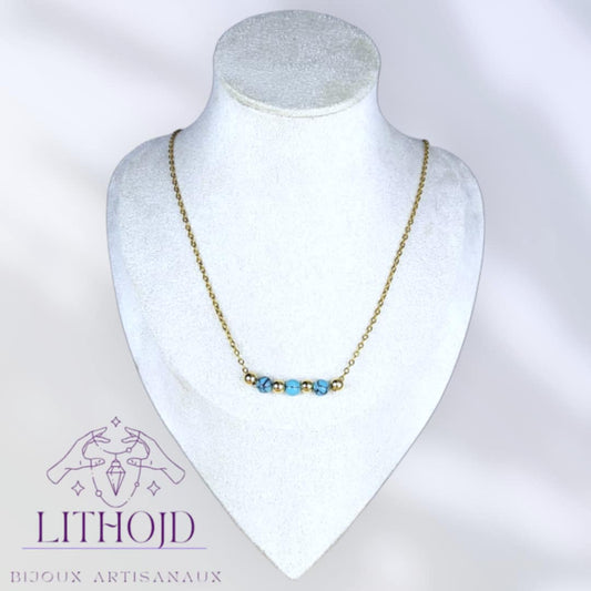 Collier turquoise et perle d'acier